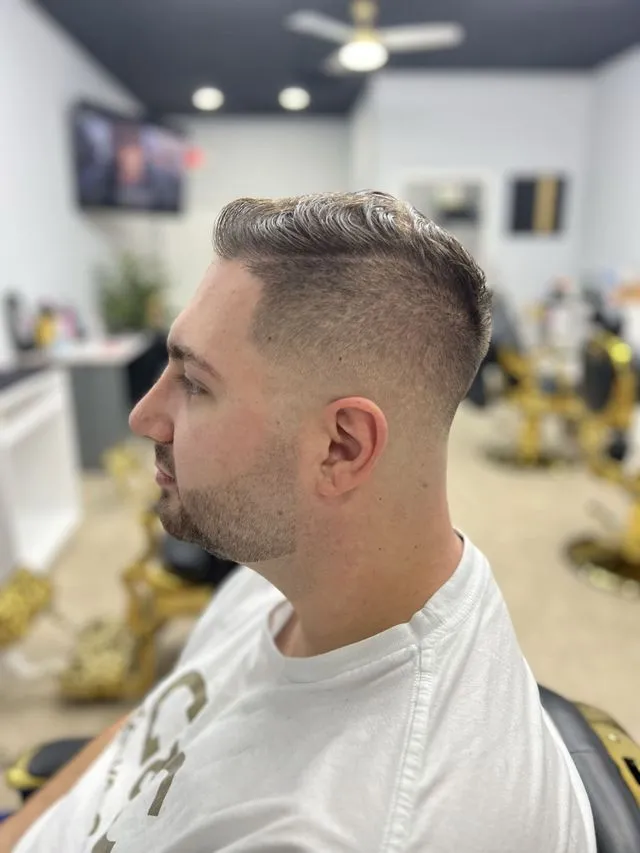 Modern drop fade men's haircut at Who's Next Boca Raton